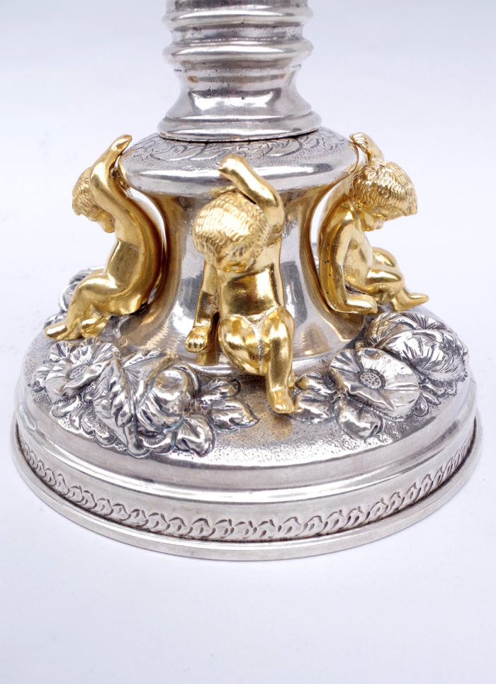 Candélabres argent putti socle