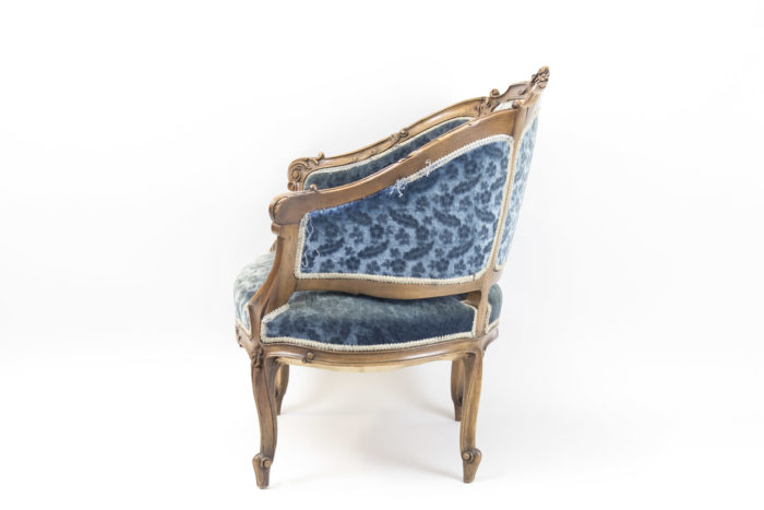 rocaille bergeres armchairs walnut blue velvet