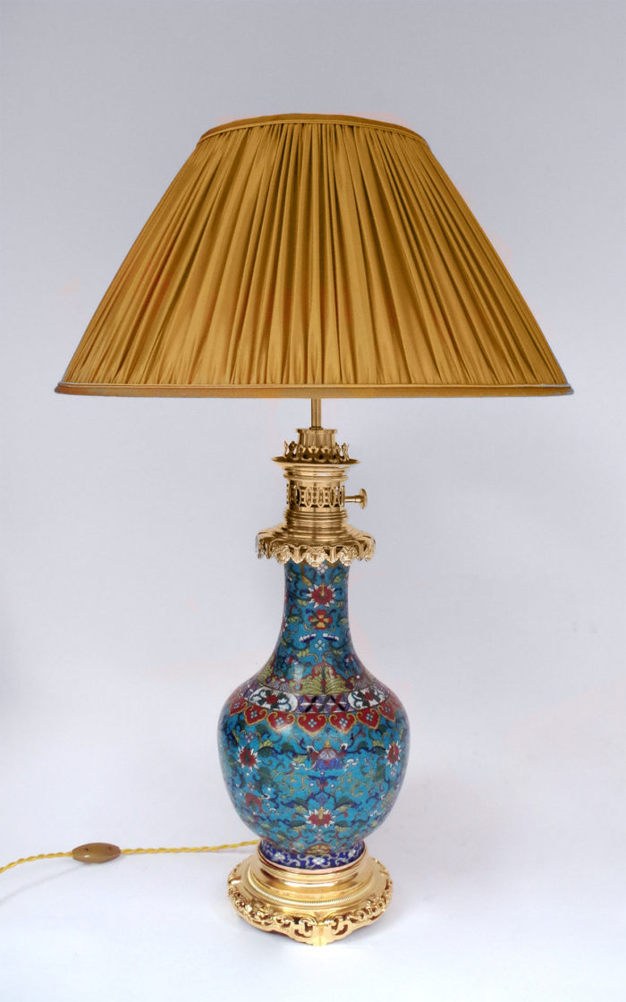lampes émaux cloisonnés bleu vase