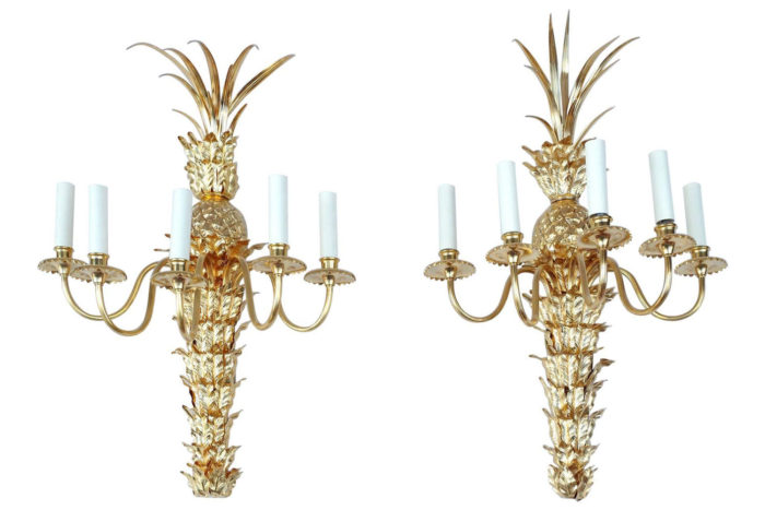 paire appliques bronze dore lampe ananas maison charles