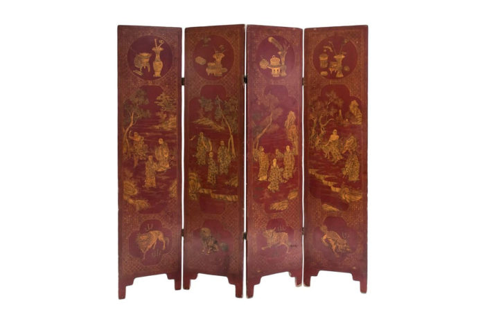 meiji red lacquer folding screen