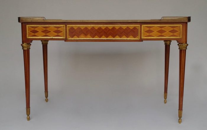 flat desk louis xvi marquetry mahogany back