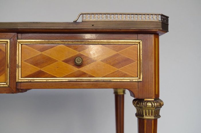flat desk louis xvi marquetry mahogany drawer 2