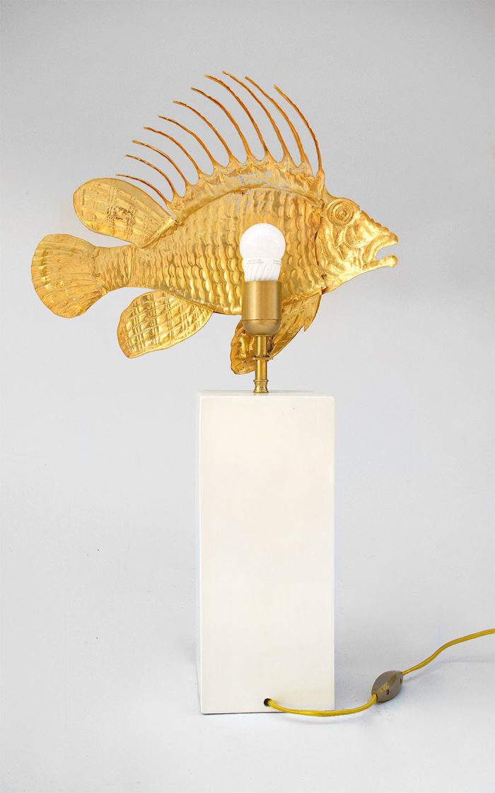 lampe rascasse poisson laiton doré