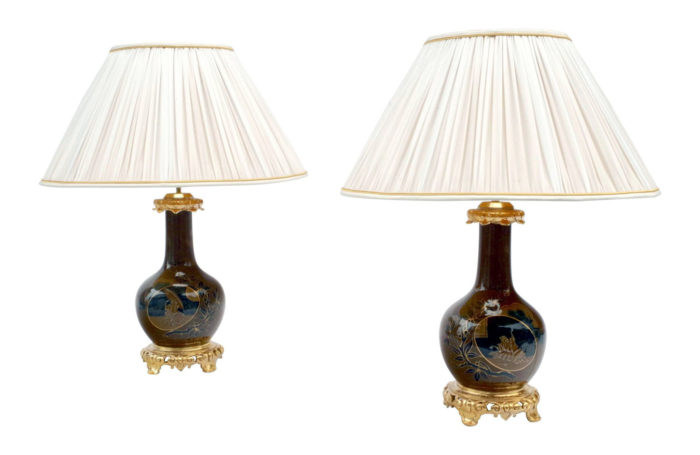 lampes porcelaine marron bleu avanturine japonisante