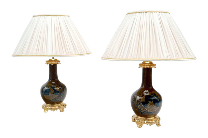 brown blue porcelain lamps