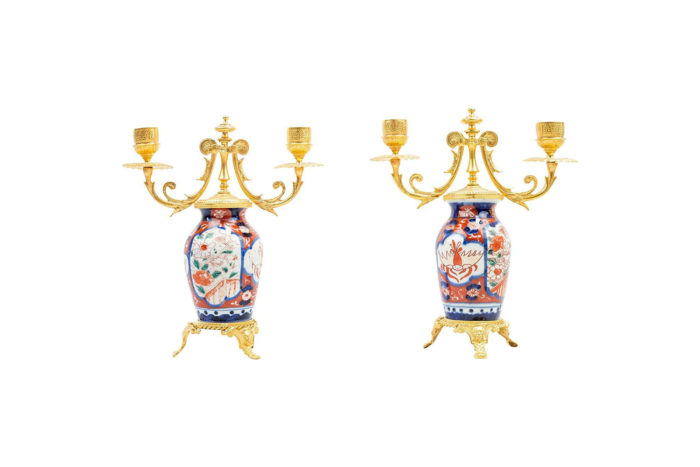 candélabres paire imari bronze doré