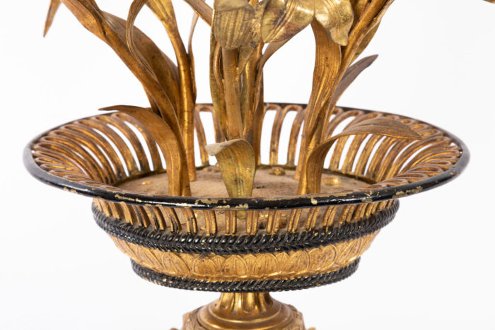 candelabre fleurs bronze laiton doré corbeille