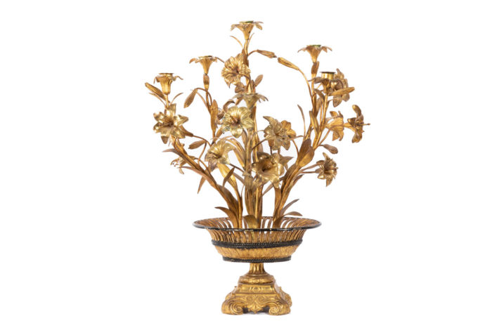 candelabre fleurs bronze laiton doré face 2