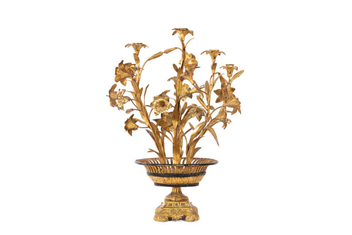 candelabre fleurs bronze laiton doré face