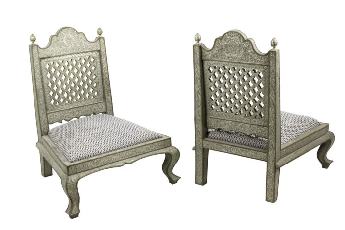 moorish style fireside chairs embossed metal