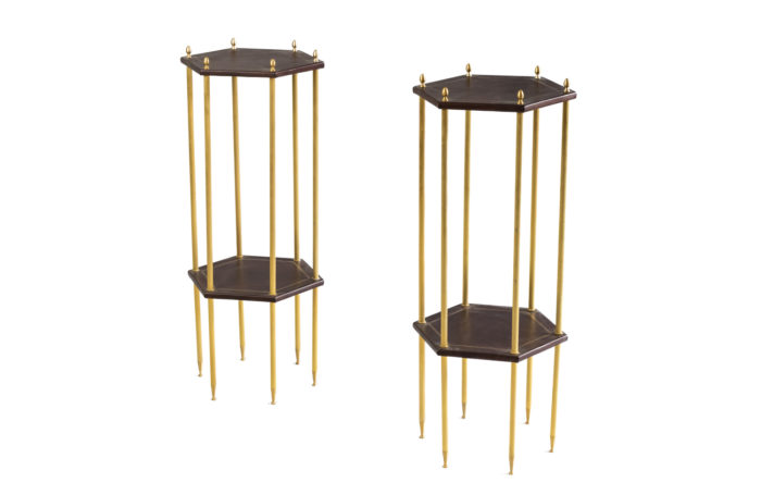 hexagonal side tables leather gilt brass