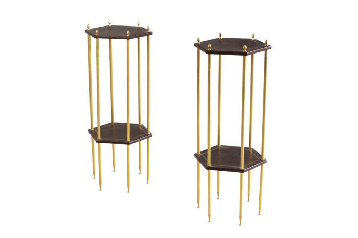 hexagonal side tables leather gilt brass