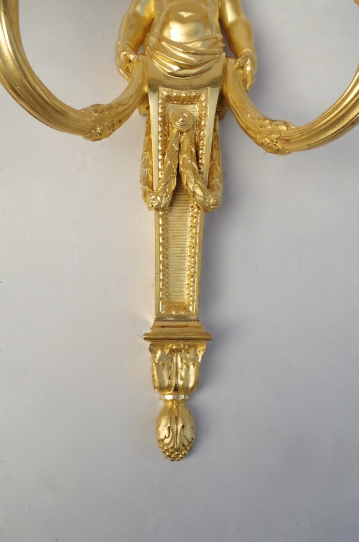 Pair of Louis XVI putti gilt bronze sconces