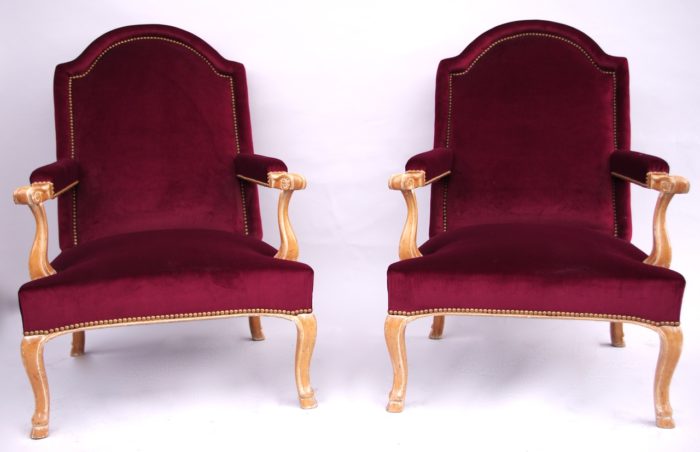 louis XV velvet armchairs