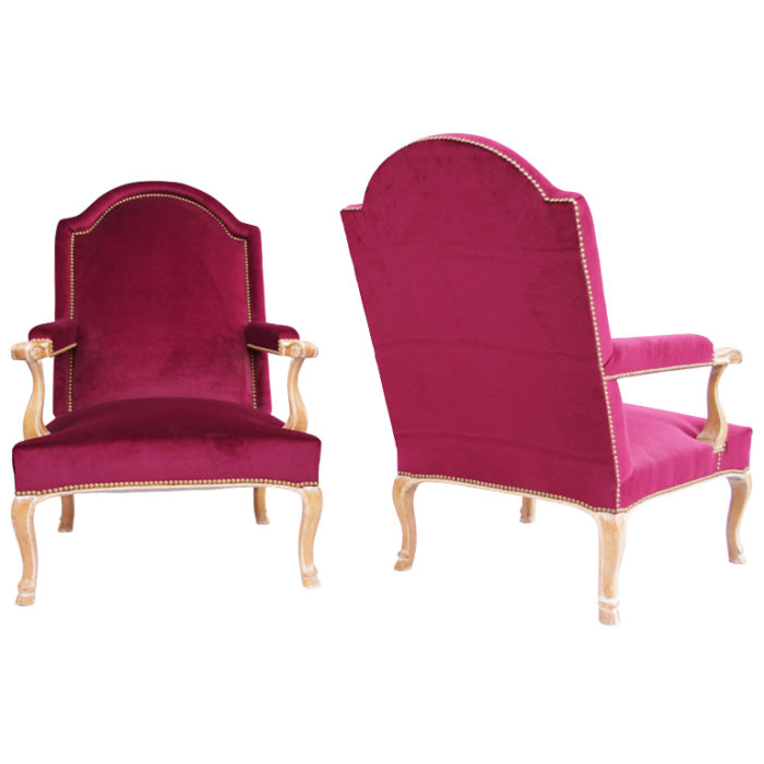 louis XV velvet armchairs