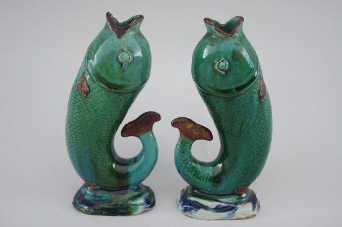 Enameled stoneware fish-shaped soliflore