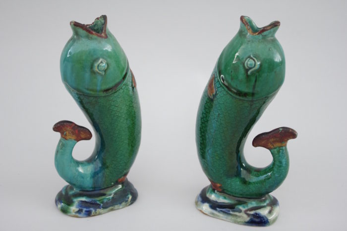 Enameled stoneware fish-shaped soliflore