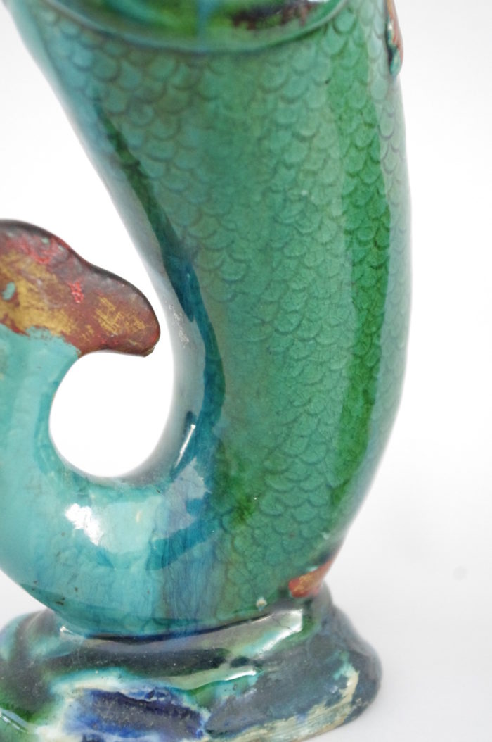 Enameled stoneware fish-shaped soliflore