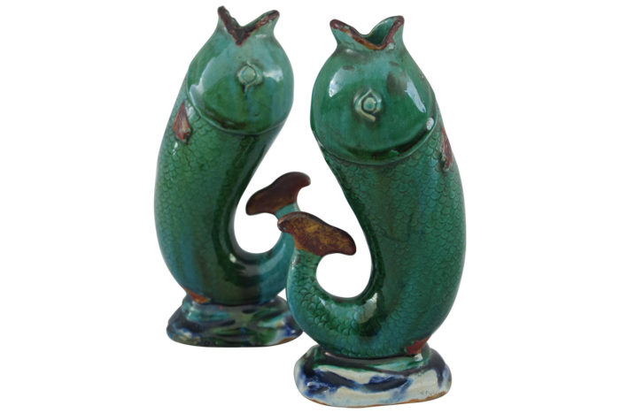 Enameled stoneware fish-shaped soliflore