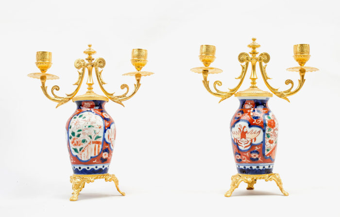 imari gilt bronze porcelain candelabras