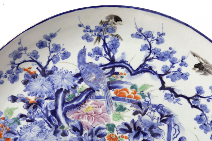 plat porcelaine blanc bleu oiseau prunus