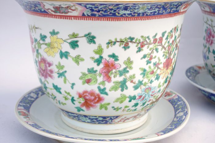 cache pot porcelaine famille verte fleurs