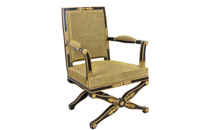 empire style armchair black and gilt lacquered