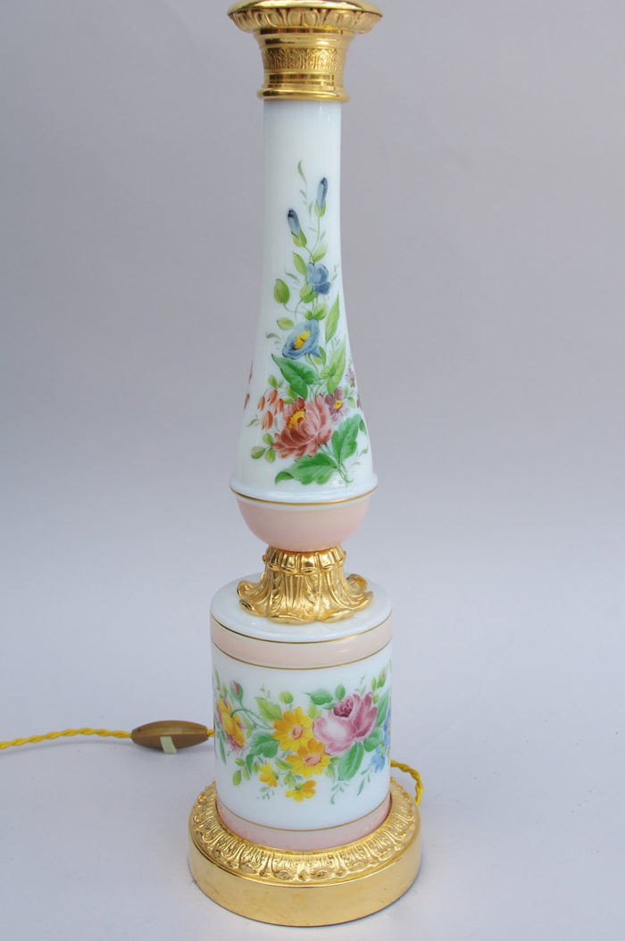 lampe porcelaine paris fleurs rose fut