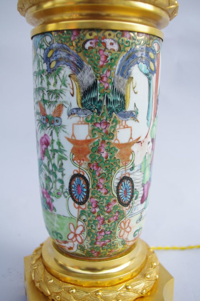 lampe cylindre porcelaine canton oiseaux