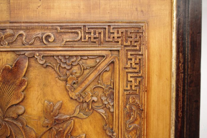 pair chinese style bas relief wood detail