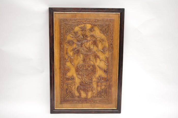 pair chinese style bas relief wood one