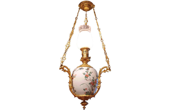 suspension porcelaine canton bronze doré