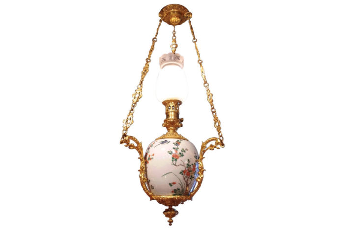 suspension porcelaine canton bronze doré