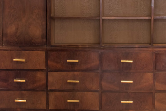art deco bookcase mahogany drawers