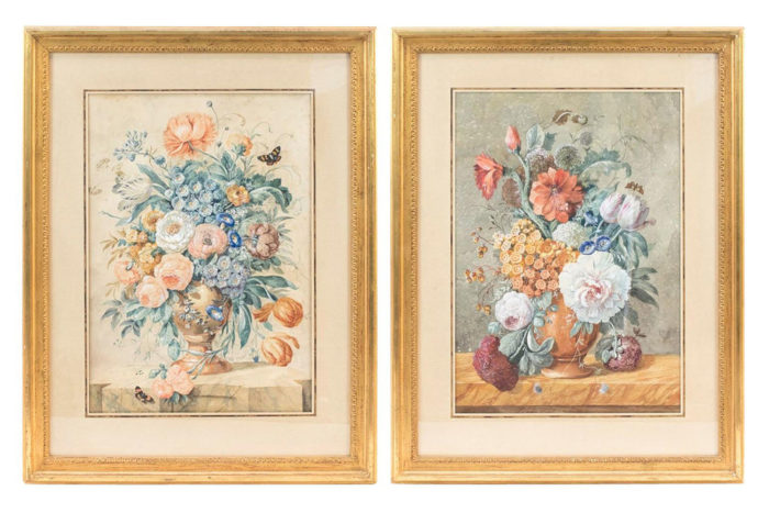 paire gouaches fleurs style hollandais