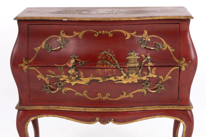 commode pagode rouge detail tiroirs 2