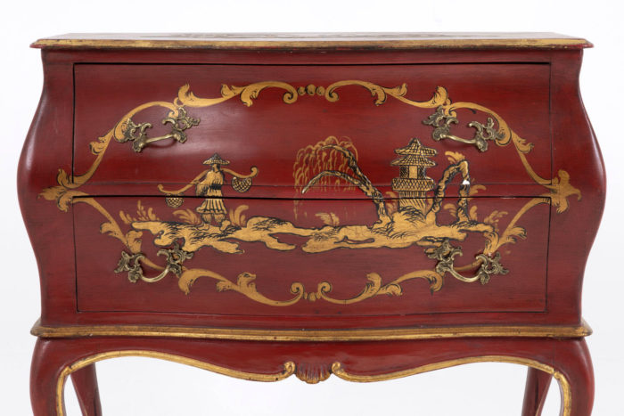 commode pagode rouge detail tiroirs