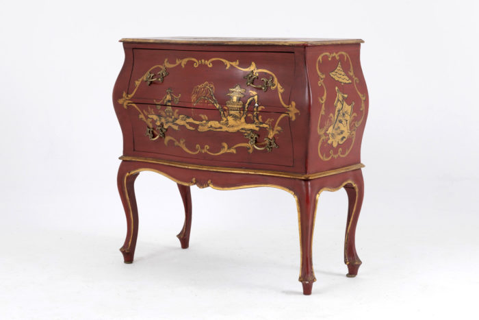 commode pagode rouge trois quart