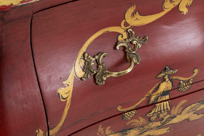 red commode gilt bronze handles shell decoration