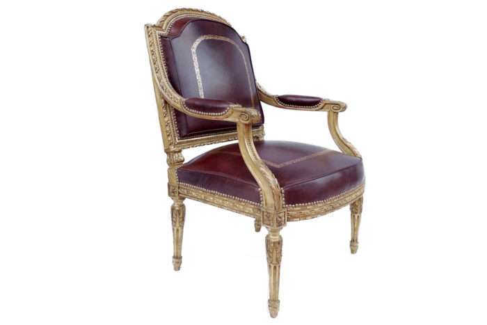 leather gilt wood louis xv style armchair