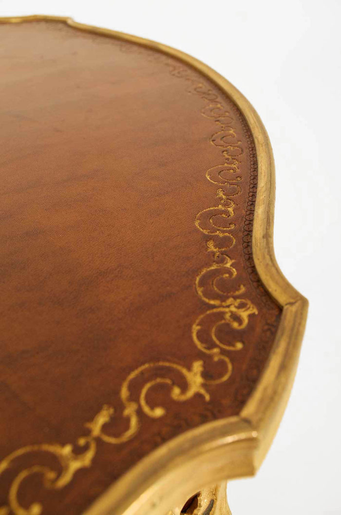 louis xv pedestal table sormani marquetry bronze leather top