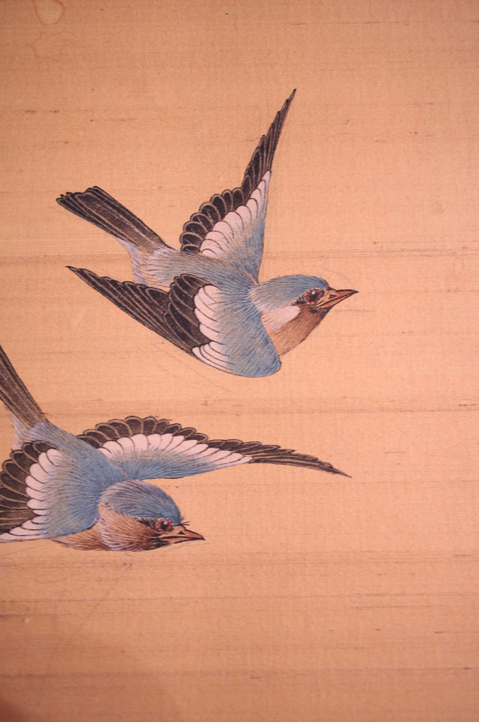 silk panel decor birds colibri
