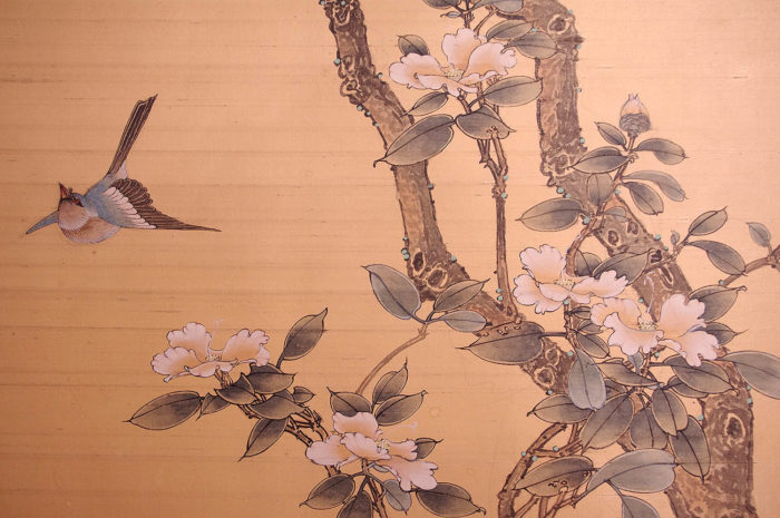 silk panel flowers cherry birds