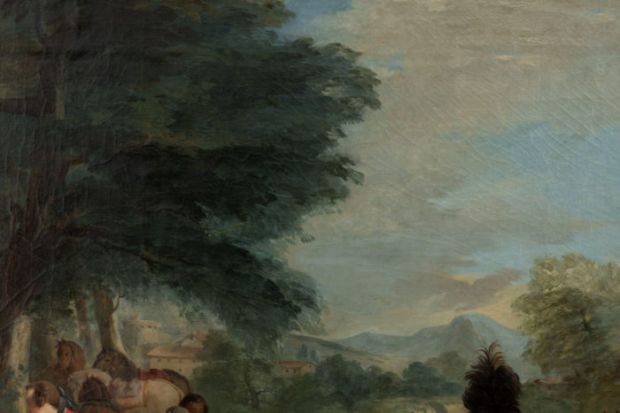 painting van loo halte de chasse french school sky