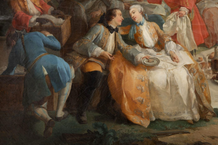 painting van loo hunting halt french school main couple