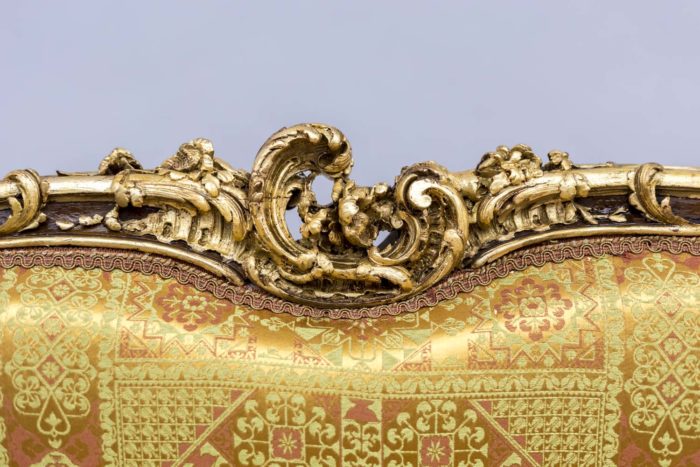 rocaille louis xv sofa walnut gilt highlights