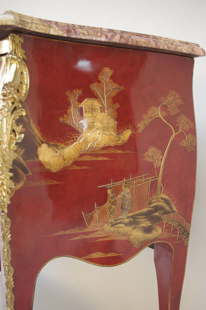 commode sauteuse louis xv red lacquer chinese style