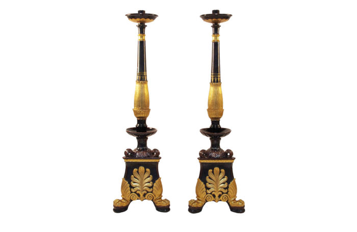 paire candelabres faience restauration or