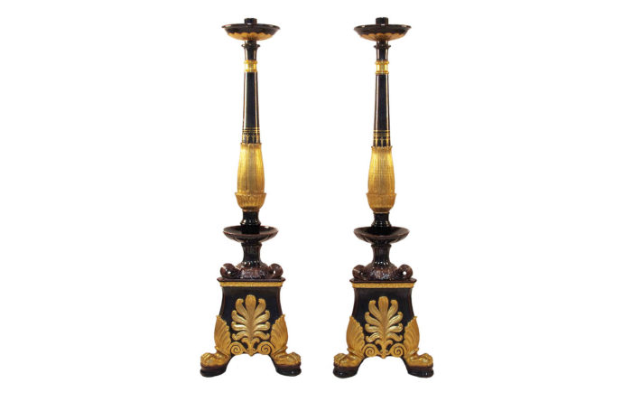 pair faience restauration candelabra gold